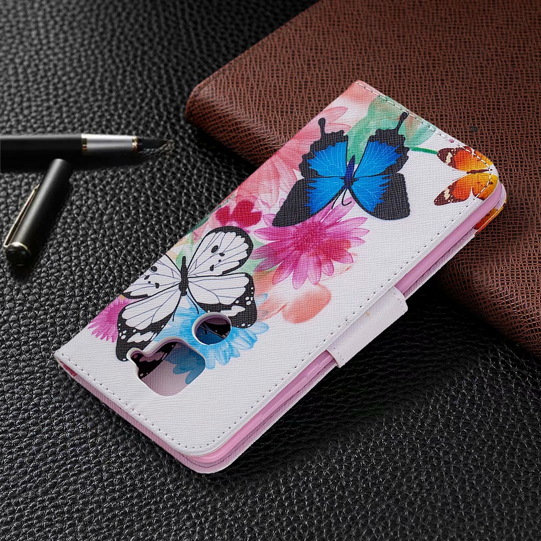 Xiaomi Redmi Note 9 Case, Flip PU Leather Wallet Phone Bag Cover for Redmi Note 9 - Flower Butterfly