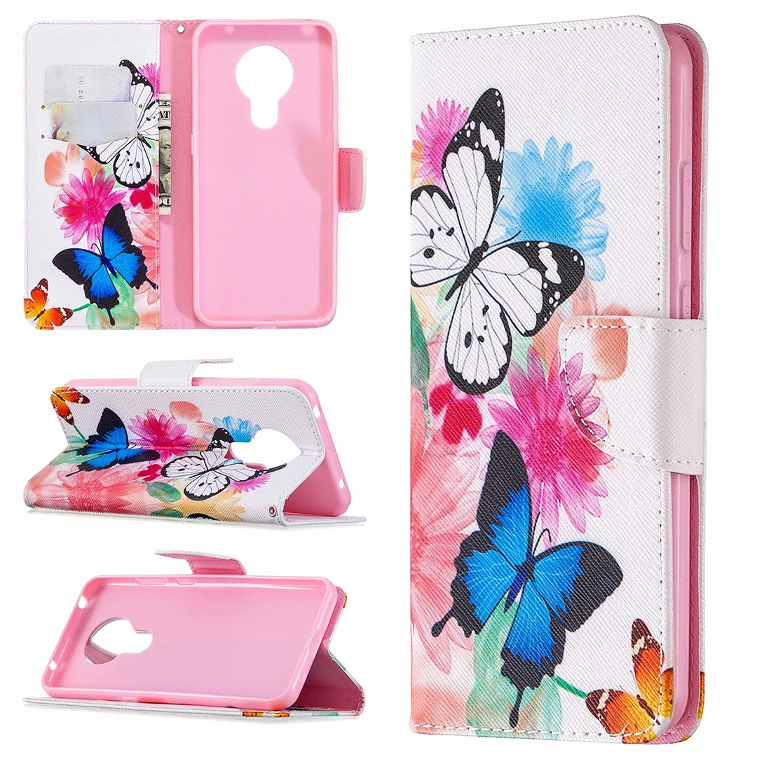 Nokia 5.3 Case, Colorful Flip PU Leather Wallet Phone Bag Cover for Nokia 5.3 - Flower Butterfly