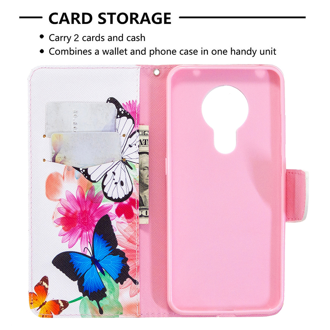 Nokia 5.3 Case, Colorful Flip PU Leather Wallet Phone Bag Cover for Nokia 5.3 - Flower Butterfly