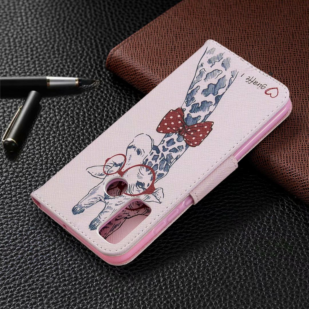 Huawei P Smart 2020 Case, Flip PU Leather Wallet Phone Bag Cover for P Smart 2020 - Giraffe