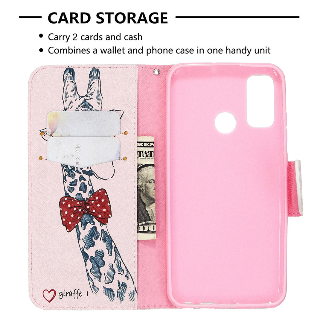 Huawei P Smart 2020 Case, Flip PU Leather Wallet Phone Bag Cover for P Smart 2020 - Giraffe