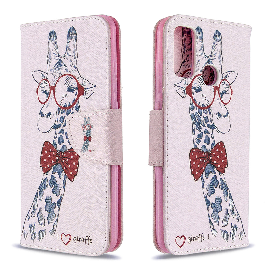 Huawei P Smart 2020 Case, Flip PU Leather Wallet Phone Bag Cover for P Smart 2020 - Giraffe