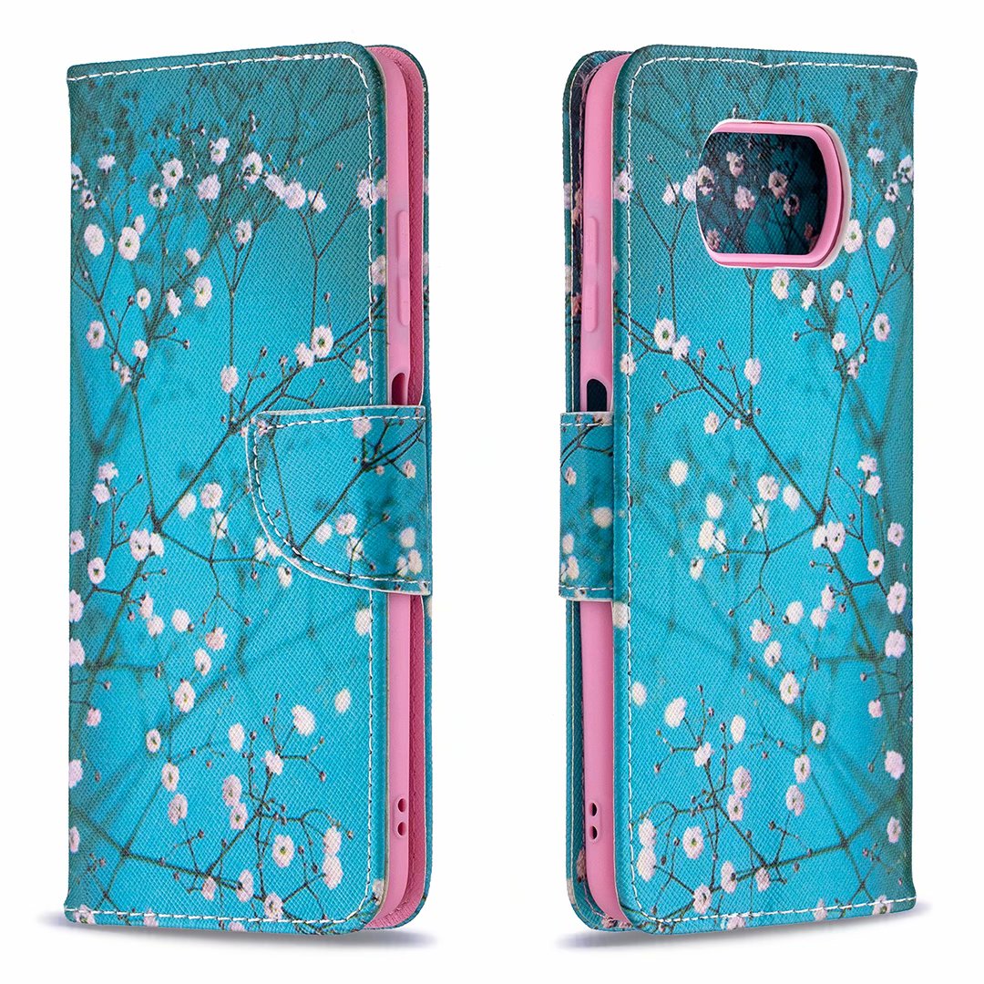 Xiaomi Poco X3 NFC Case, Flip PU Leather Wallet Phone Cover for Poco X3 NFC - Plum Flower