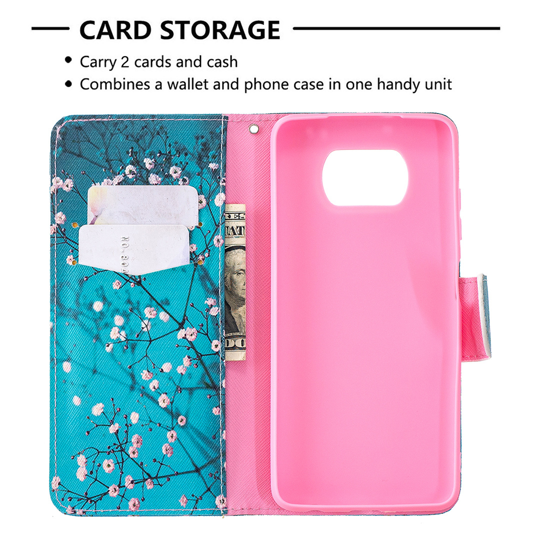 Xiaomi Poco X3 NFC Case, Flip PU Leather Wallet Phone Cover for Poco X3 NFC - Plum Flower