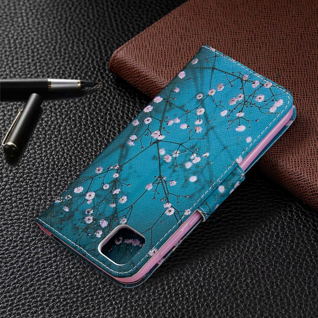 Huawei Y5P Case, Flip PU Leather Wallet Phone Cover for Honor 9S - Plum Flower