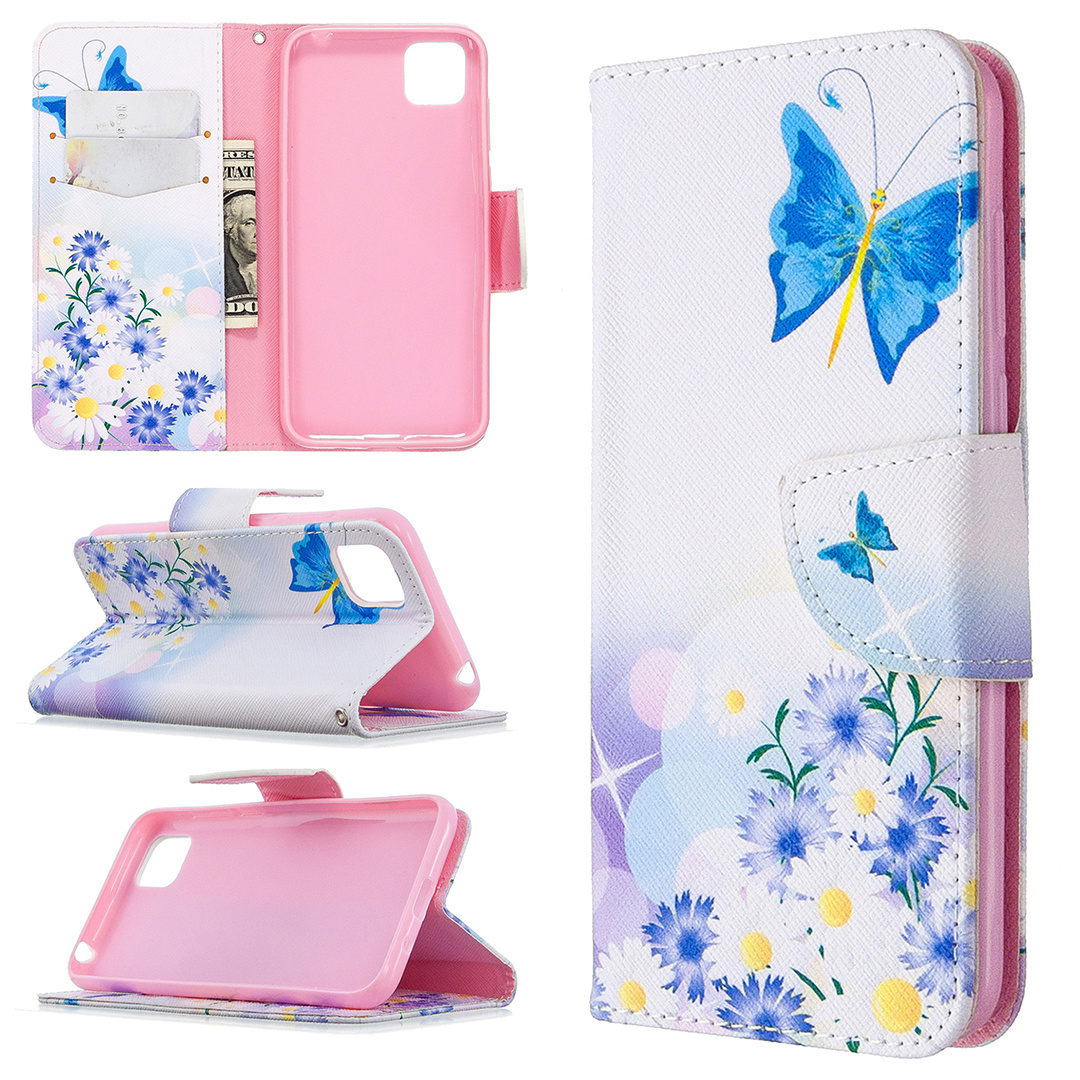 Huawei Y5P Case, Flip PU Leather Wallet Phone Cover for Honor 9S - Flower Butterfly
