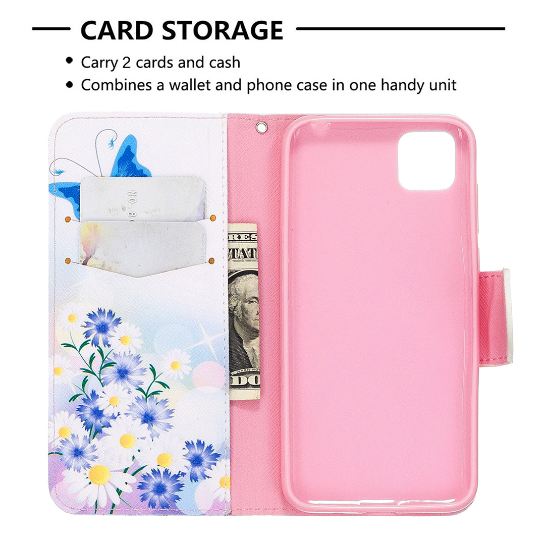 Huawei Y5P Case, Flip PU Leather Wallet Phone Cover for Honor 9S - Flower Butterfly