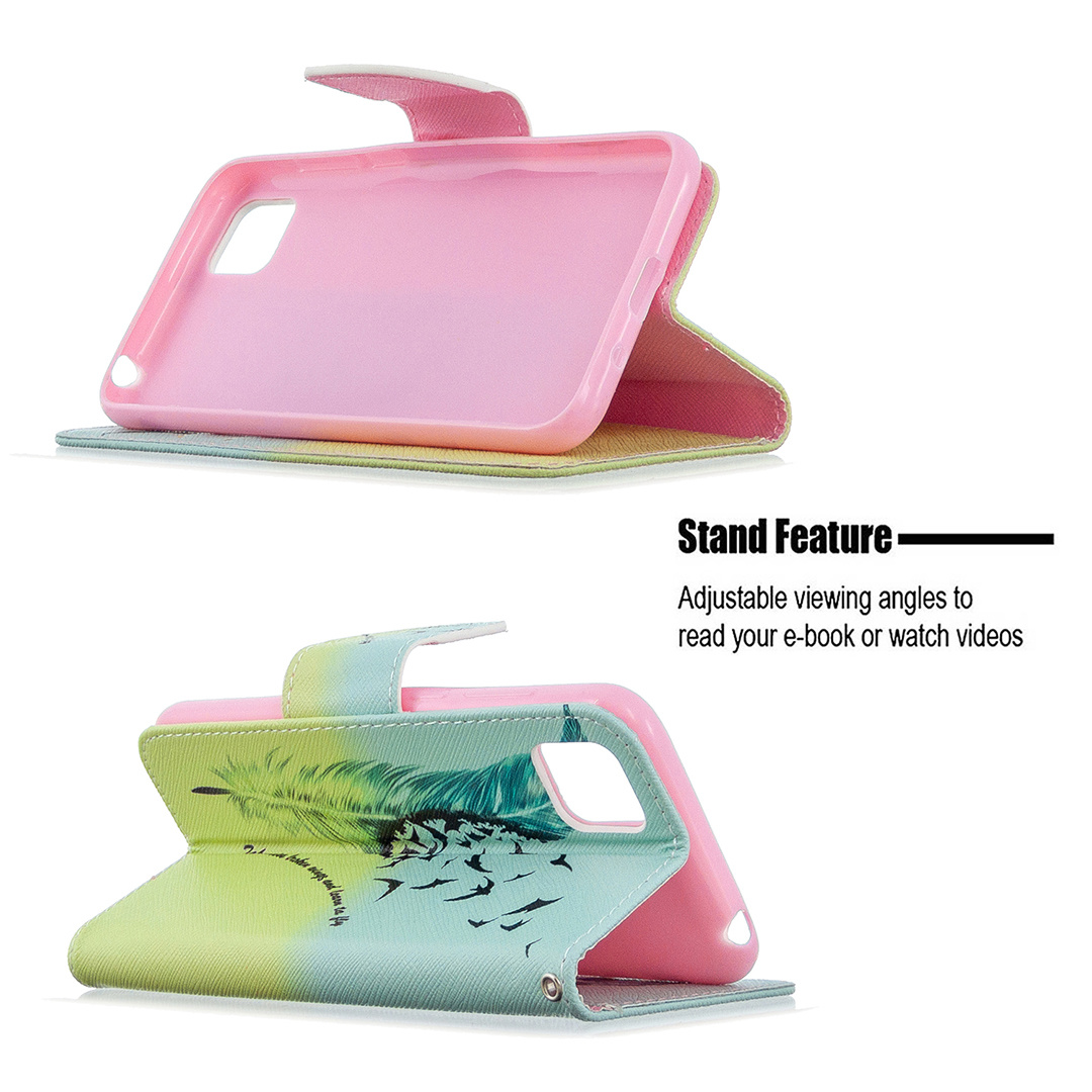 Huawei Y5P Case, Flip PU Leather Wallet Phone Cover for Honor 9S - Free feather