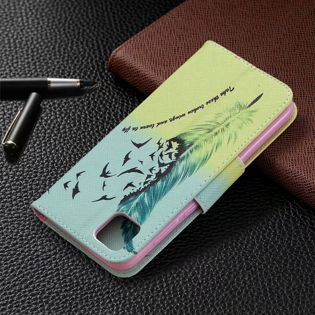 Huawei Y5P Case, Flip PU Leather Wallet Phone Cover for Honor 9S - Free feather