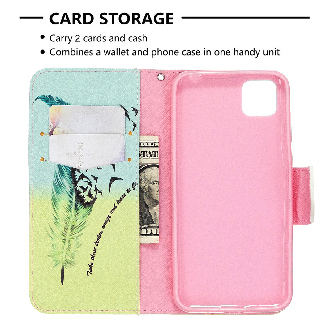 Huawei Y5P Case, Flip PU Leather Wallet Phone Cover for Honor 9S - Free feather