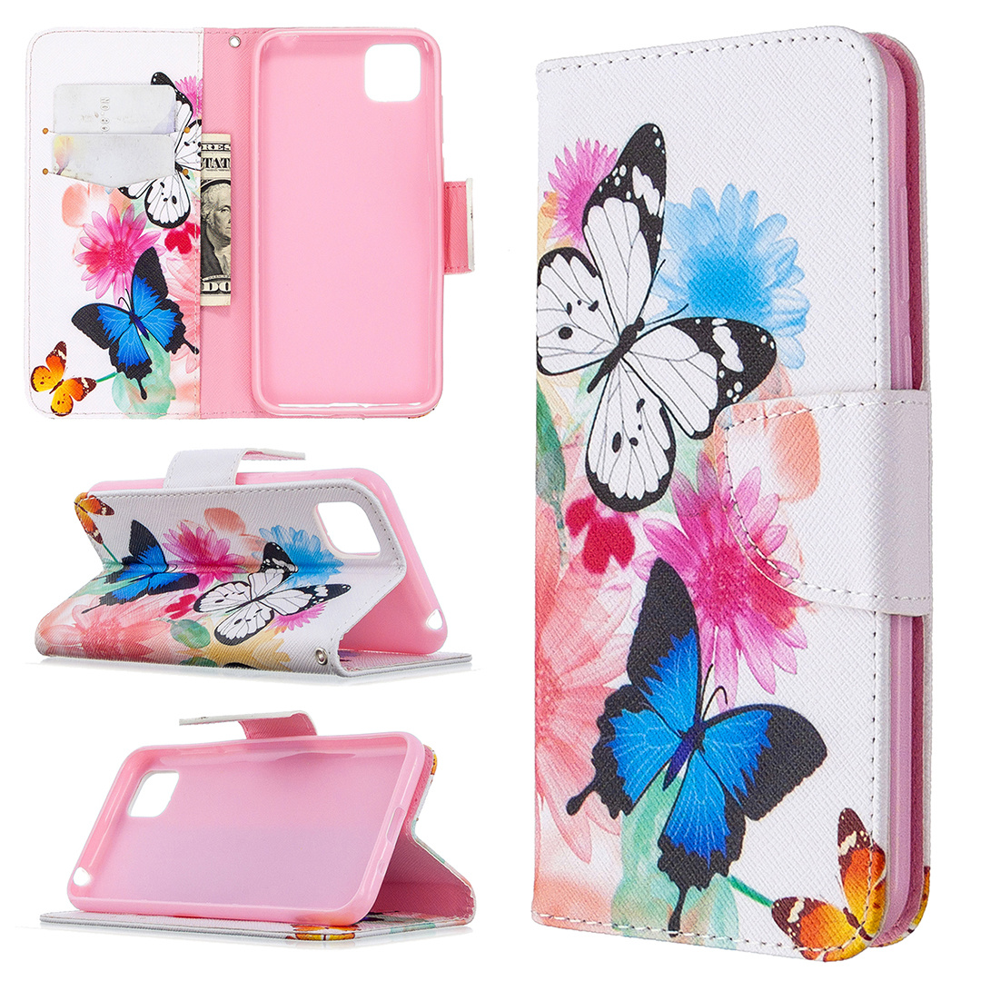 Huawei Y5P Case, Flip PU Leather Wallet Phone Cover for Honor 9S - Flower Butterfly