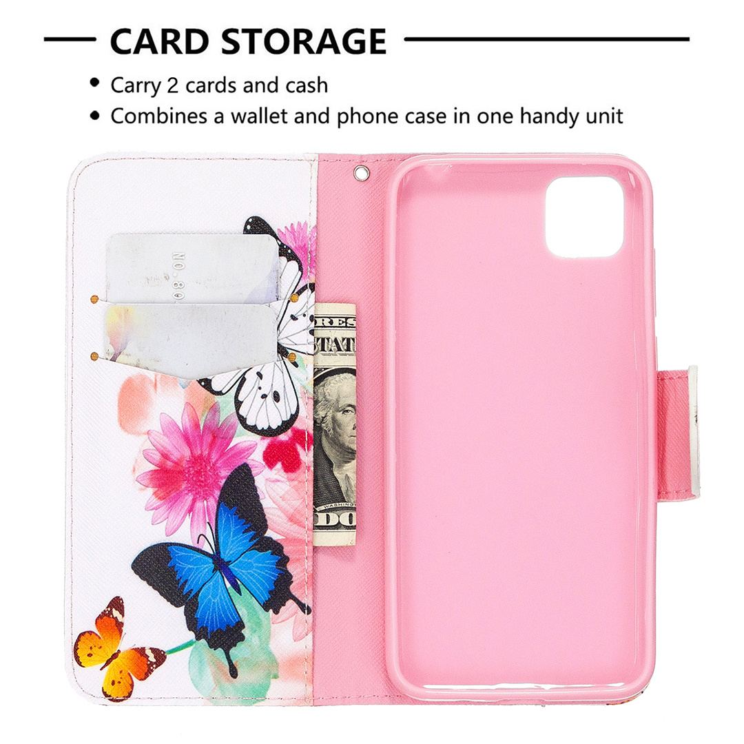 Huawei Y5P Case, Flip PU Leather Wallet Phone Cover for Honor 9S - Flower Butterfly