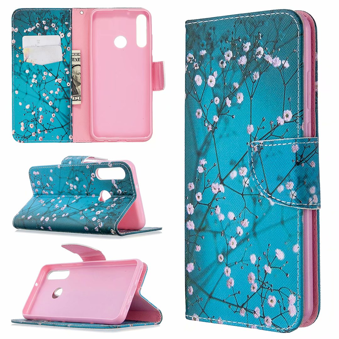 Huawei Y6P (2020) Case, Flip PU Leather Wallet Phone Cover for Huawei Y6P 2020 - Plum Flower