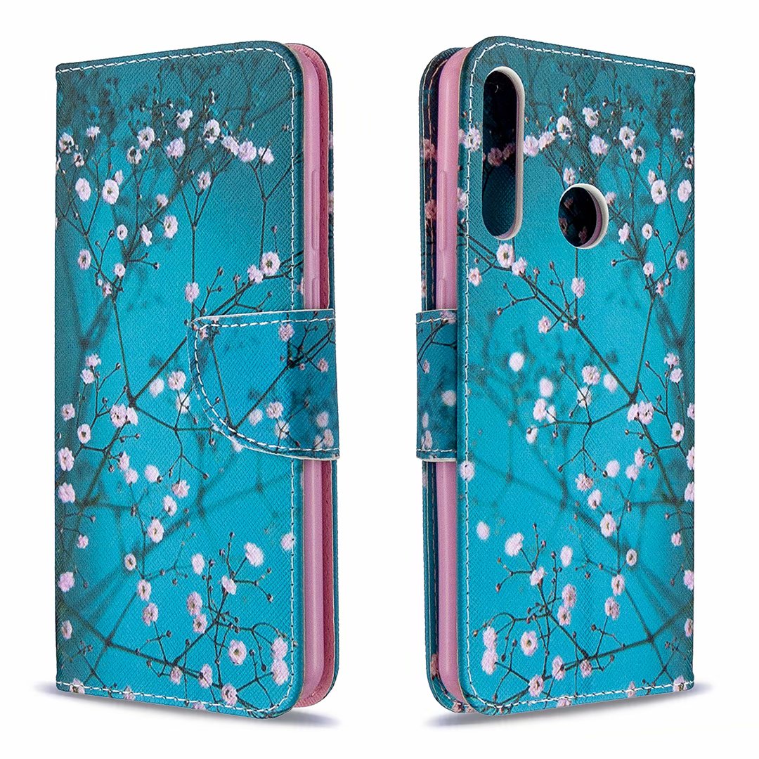 Huawei Y6P (2020) Case, Flip PU Leather Wallet Phone Cover for Huawei Y6P 2020 - Plum Flower