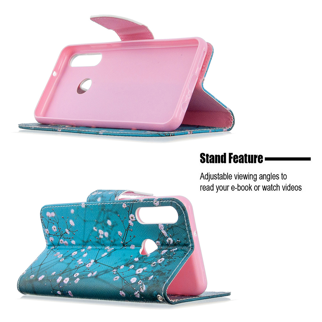 Huawei Y6P (2020) Case, Flip PU Leather Wallet Phone Cover for Huawei Y6P 2020 - Plum Flower