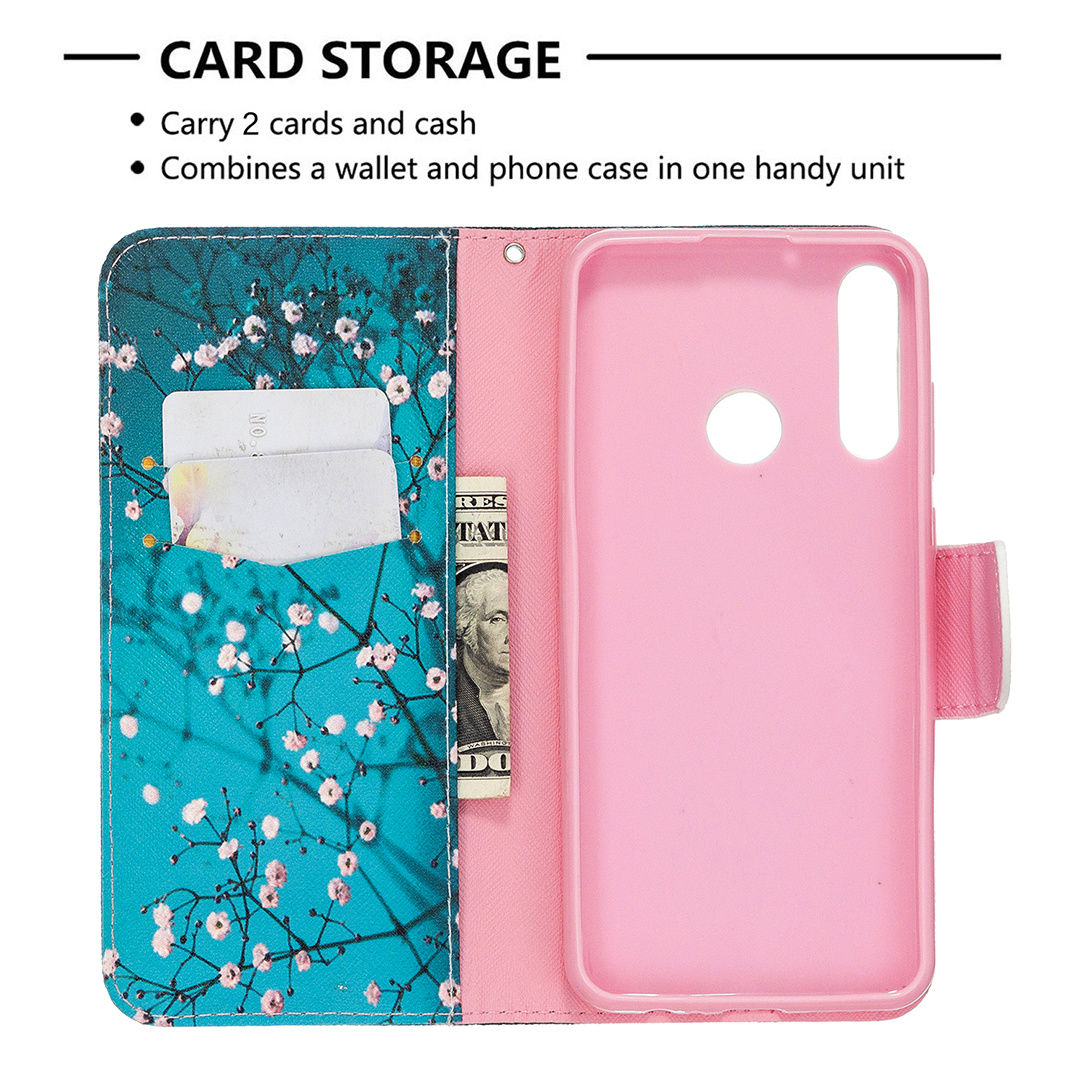 Huawei Y6P (2020) Case, Flip PU Leather Wallet Phone Cover for Huawei Y6P 2020 - Plum Flower