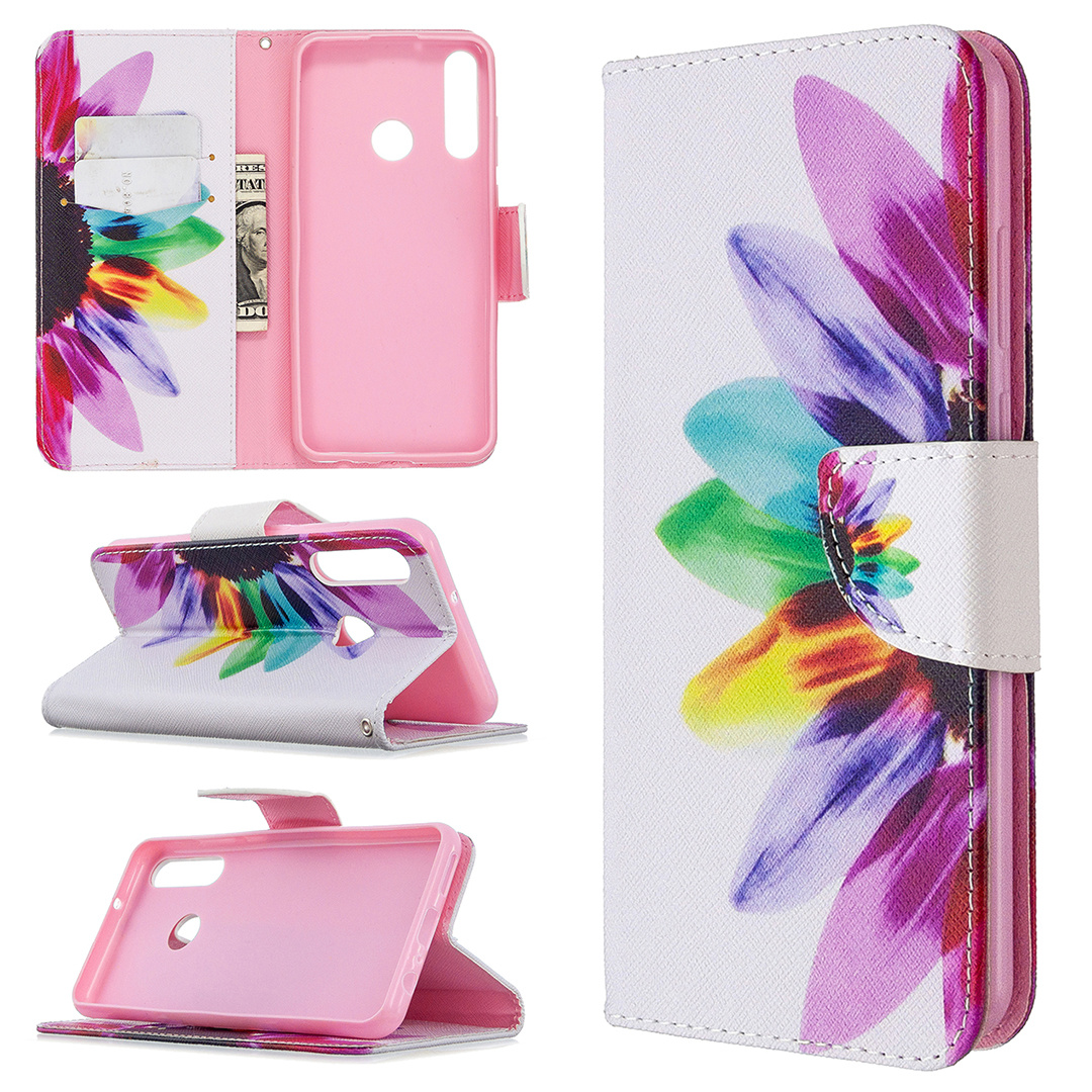 Huawei Y6P (2020) Case, Flip PU Leather Wallet Phone Cover for Huawei Y6P 2020 - Sun Flower