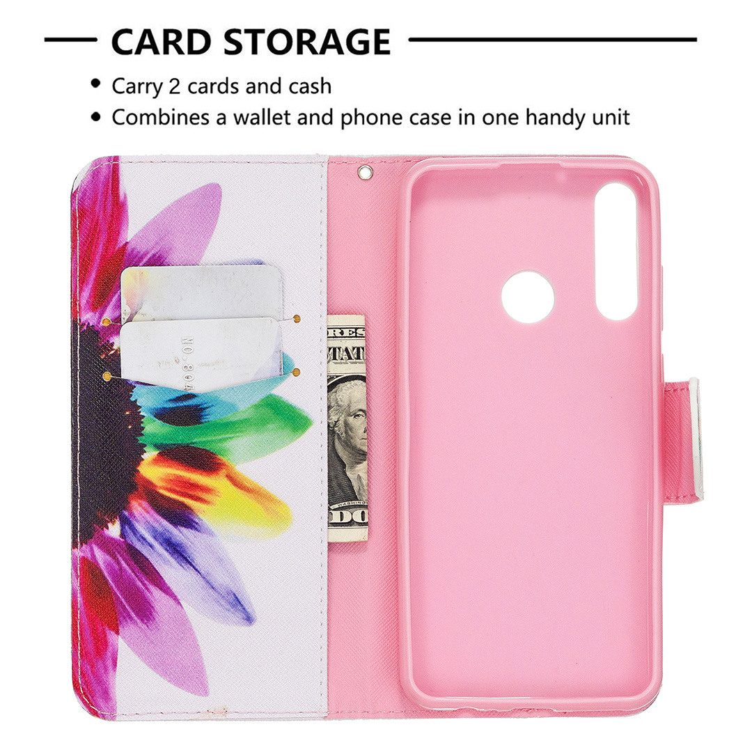 Huawei Y6P (2020) Case, Flip PU Leather Wallet Phone Cover for Huawei Y6P 2020 - Sun Flower