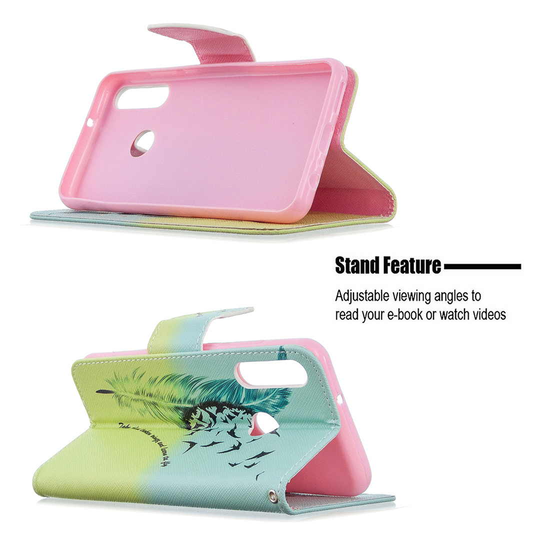 Huawei Y6P (2020) Case, Flip PU Leather Wallet Phone Cover for Huawei Y6P 2020 - Free feather