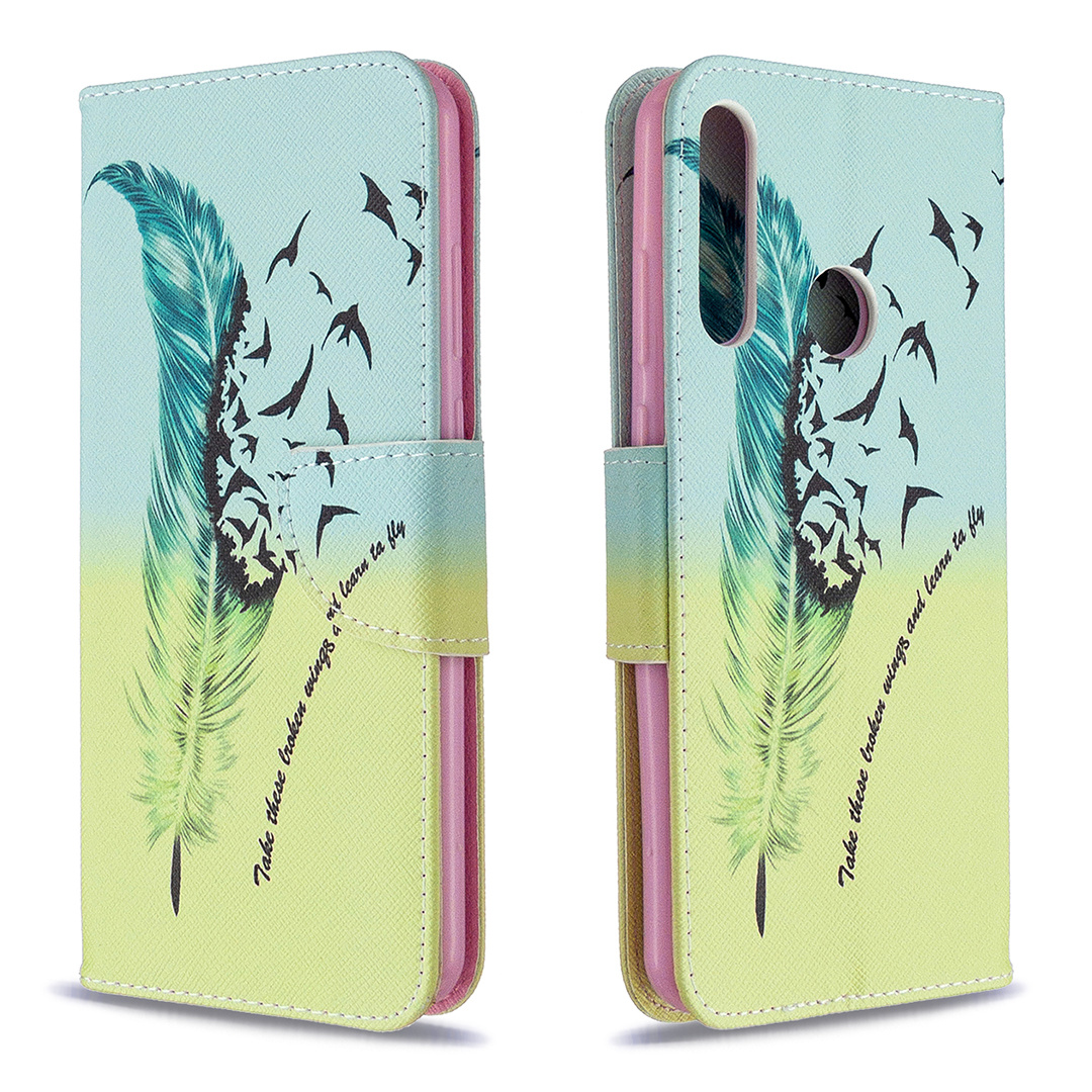 Huawei Y6P (2020) Case, Flip PU Leather Wallet Phone Cover for Huawei Y6P 2020 - Free feather