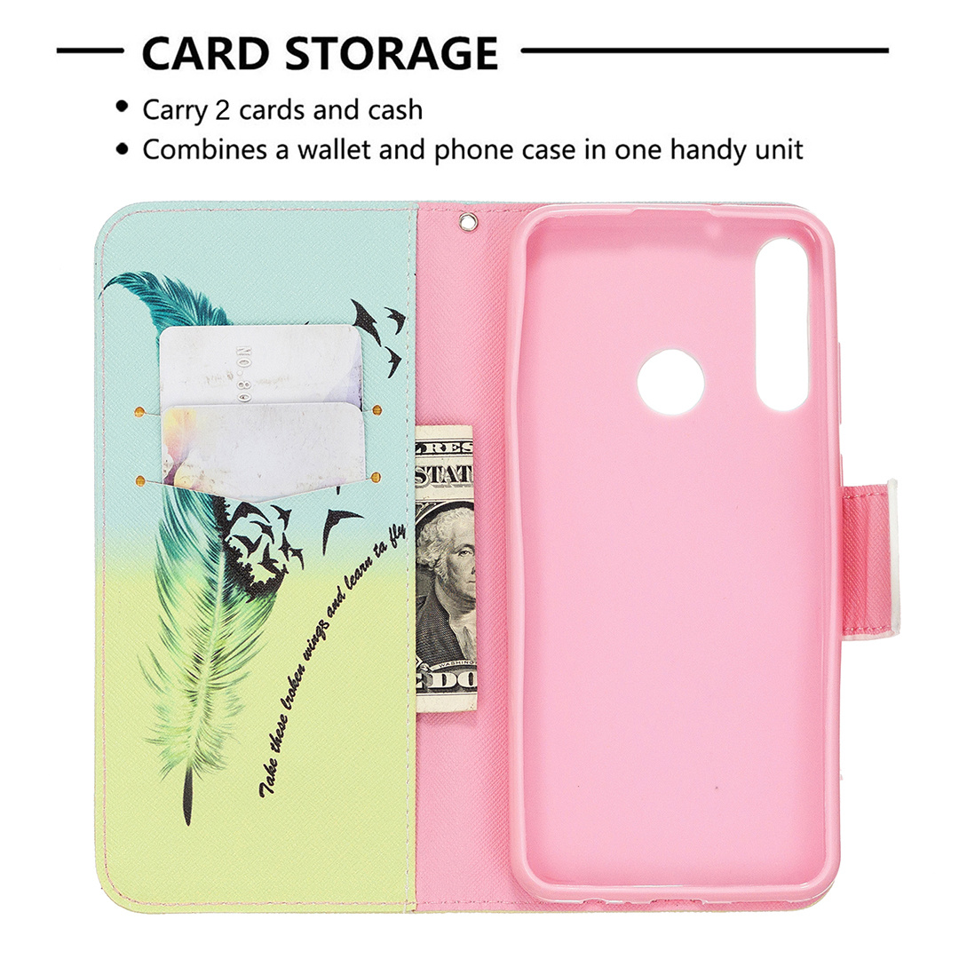 Huawei Y6P (2020) Case, Flip PU Leather Wallet Phone Cover for Huawei Y6P 2020 - Free feather