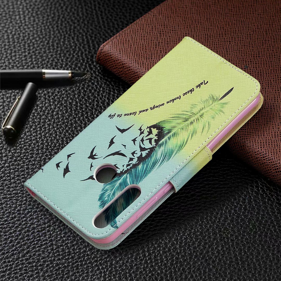 Huawei Y6P (2020) Case, Flip PU Leather Wallet Phone Cover for Huawei Y6P 2020 - Free feather