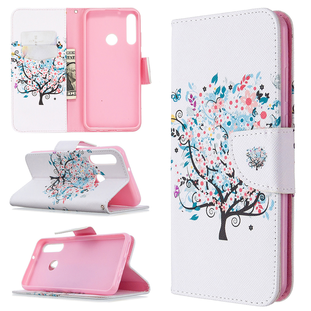 Huawei Y6P (2020) Case, Flip PU Leather Wallet Phone Cover for Huawei Y6P 2020 - Color tree