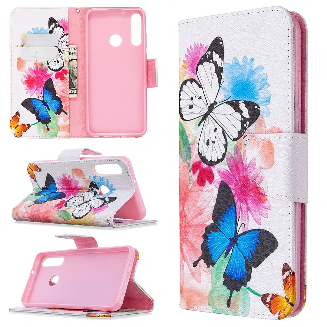Huawei Y6P (2020) Case, Flip PU Leather Wallet Phone Cover for Huawei Y6P 2020 - Flower Butterfly