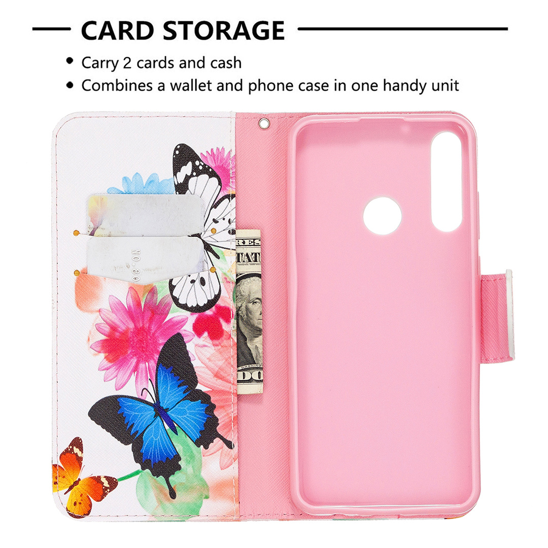 Huawei Y6P (2020) Case, Flip PU Leather Wallet Phone Cover for Huawei Y6P 2020 - Flower Butterfly