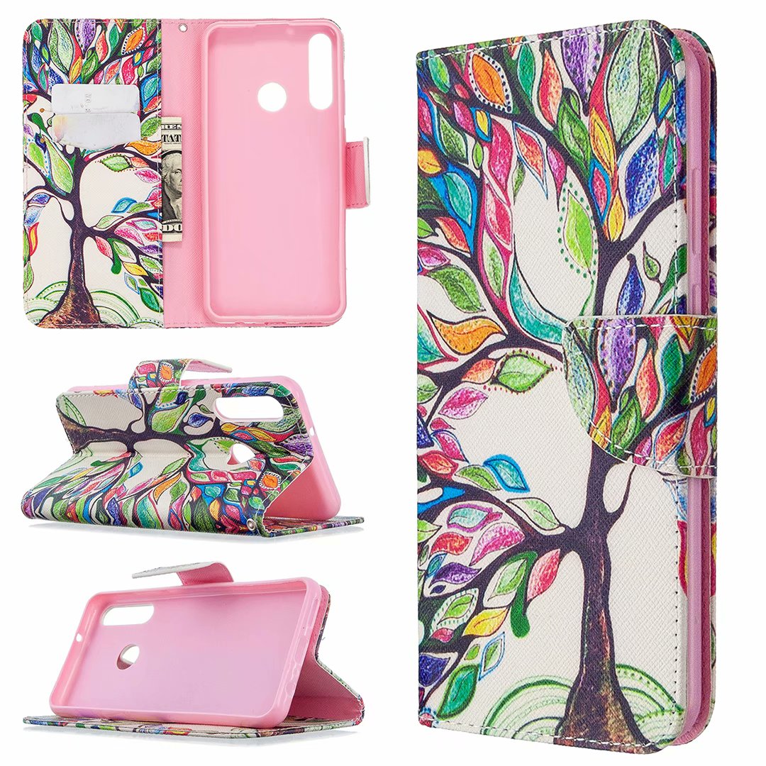 Huawei Y6P (2020) Case, Flip PU Leather Wallet Phone Cover for Huawei Y6P 2020 - Painting tree