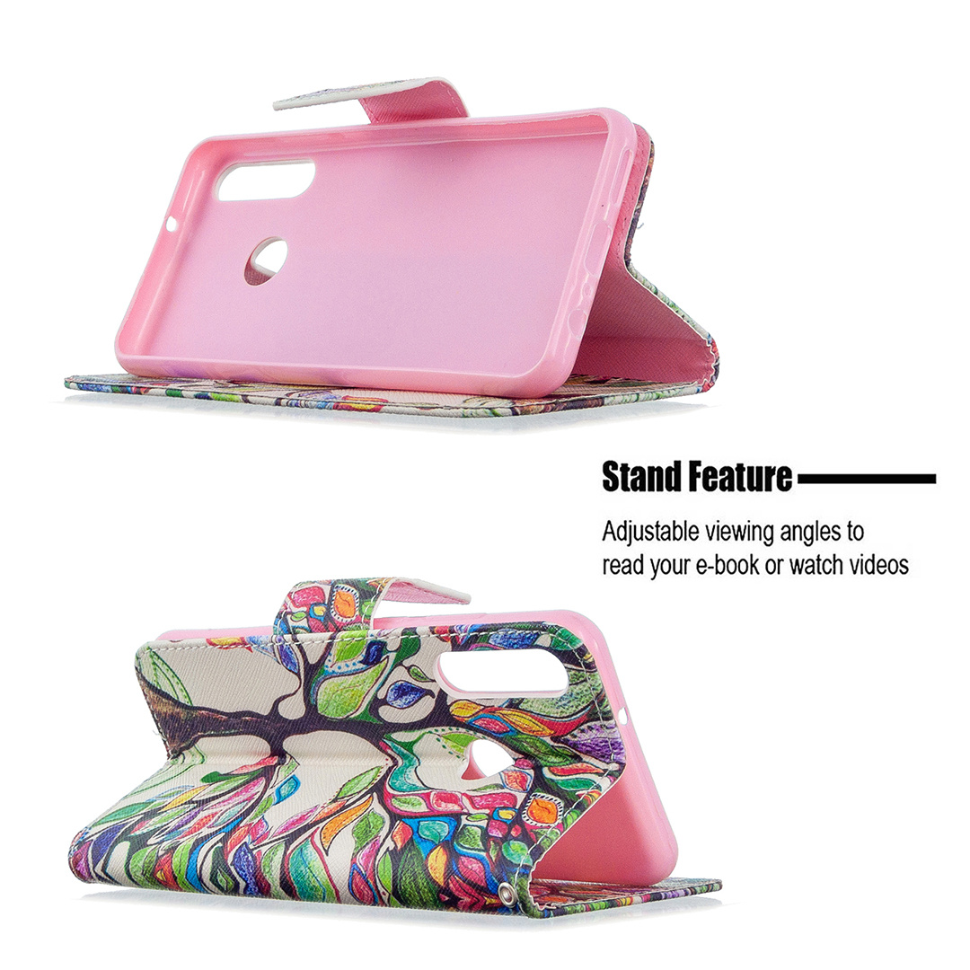 Huawei Y6P (2020) Case, Flip PU Leather Wallet Phone Cover for Huawei Y6P 2020 - Painting tree