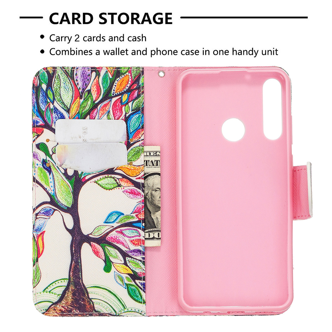 Huawei Y6P (2020) Case, Flip PU Leather Wallet Phone Cover for Huawei Y6P 2020 - Painting tree