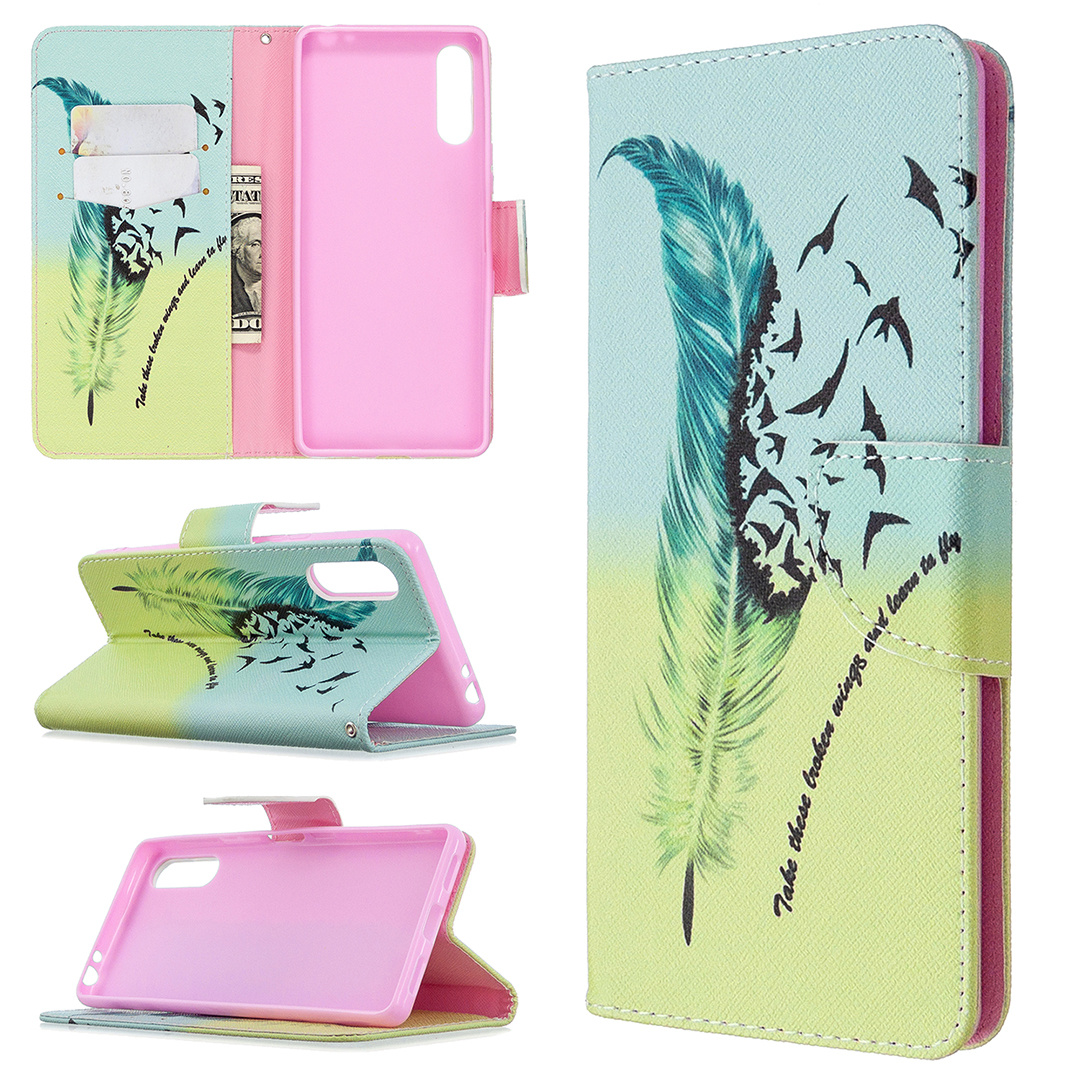 Sony Xperia L4 Case, Flip PU Leather Wallet Phone Bag Cover for Sony Xperia L4 - Free feather