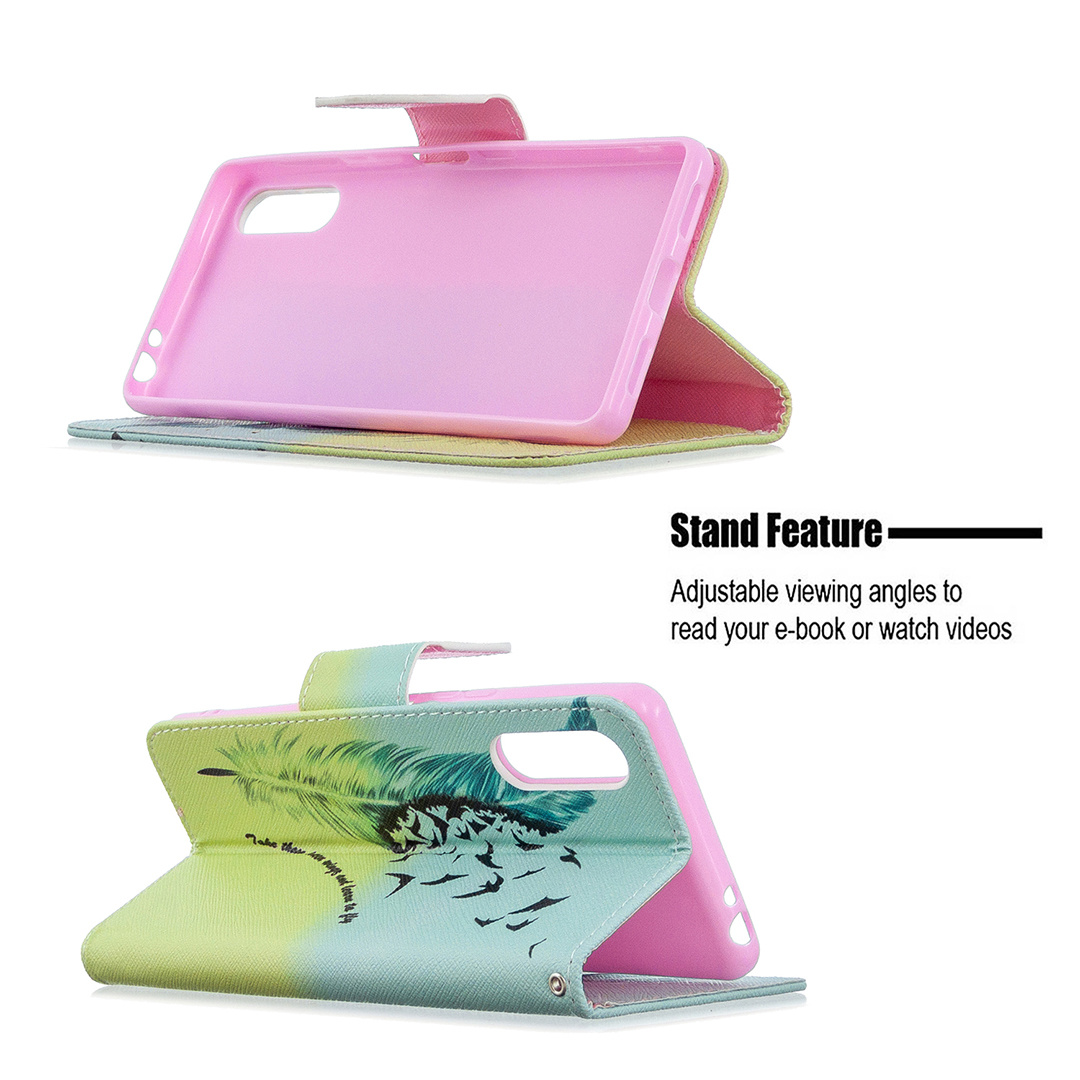 Sony Xperia L4 Case, Flip PU Leather Wallet Phone Bag Cover for Sony Xperia L4 - Free feather