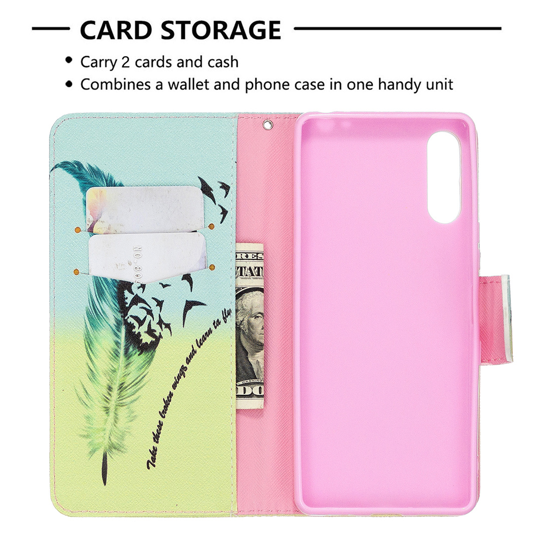 Sony Xperia L4 Case, Flip PU Leather Wallet Phone Bag Cover for Sony Xperia L4 - Free feather