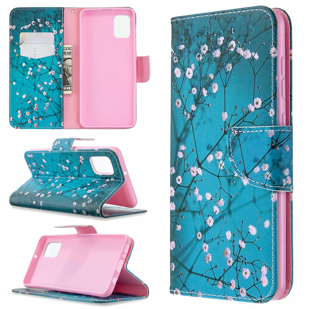 Samsung Galaxy A31 Case, Flip PU Leather Wallet Phone Bag Cover for Galaxy A31 - Plum Flower