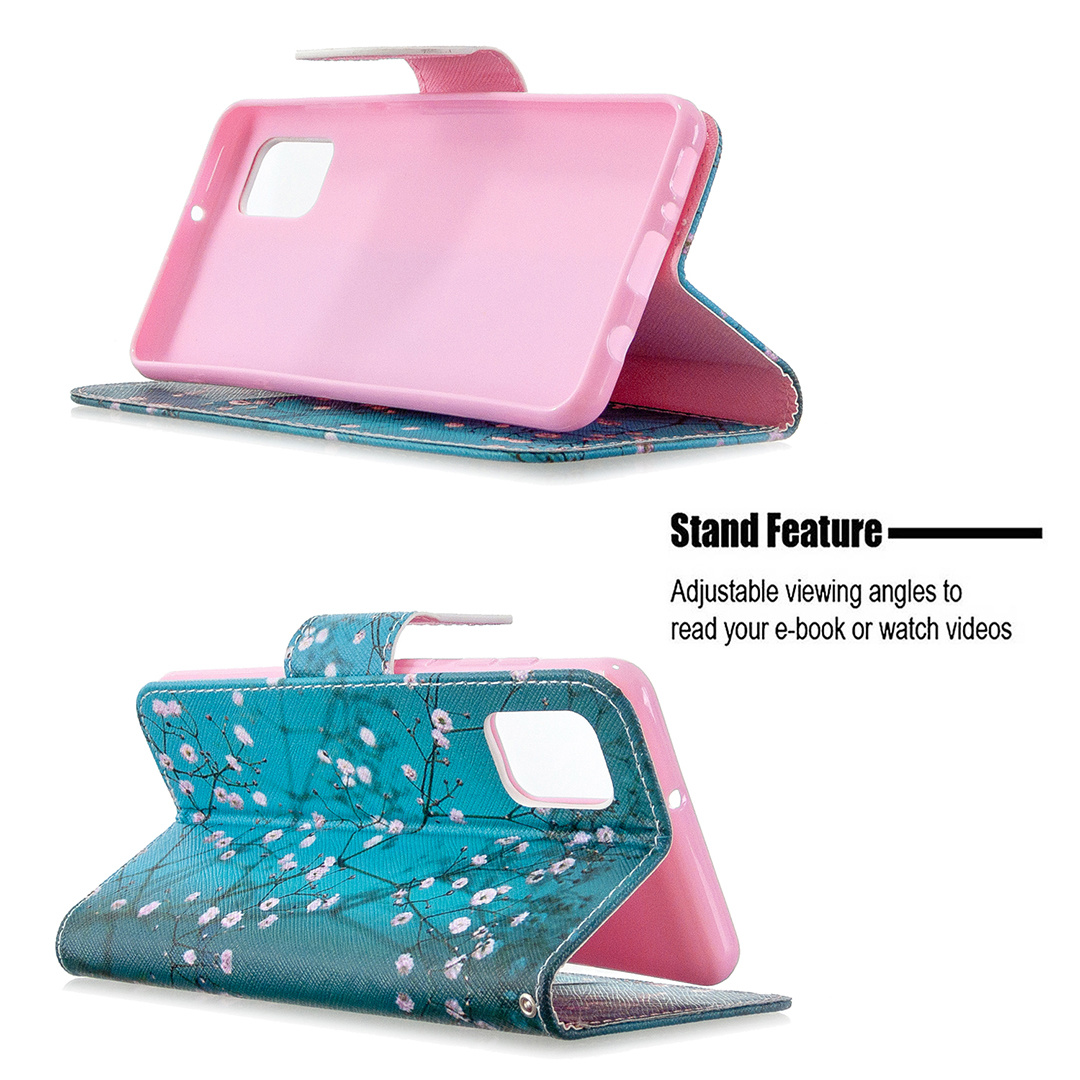 Samsung Galaxy A31 Case, Flip PU Leather Wallet Phone Bag Cover for Galaxy A31 - Plum Flower