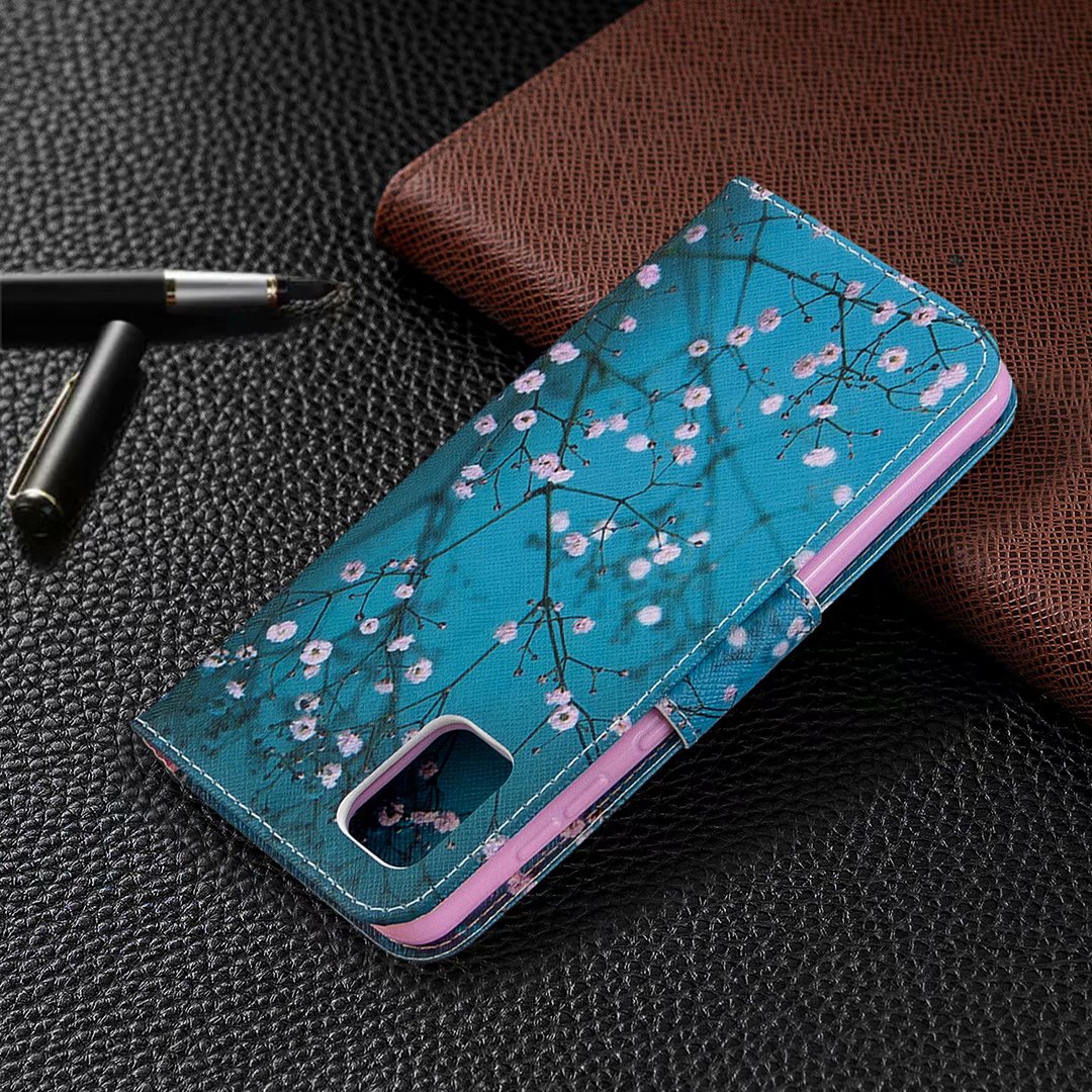 Samsung Galaxy A31 Case, Flip PU Leather Wallet Phone Bag Cover for Galaxy A31 - Plum Flower