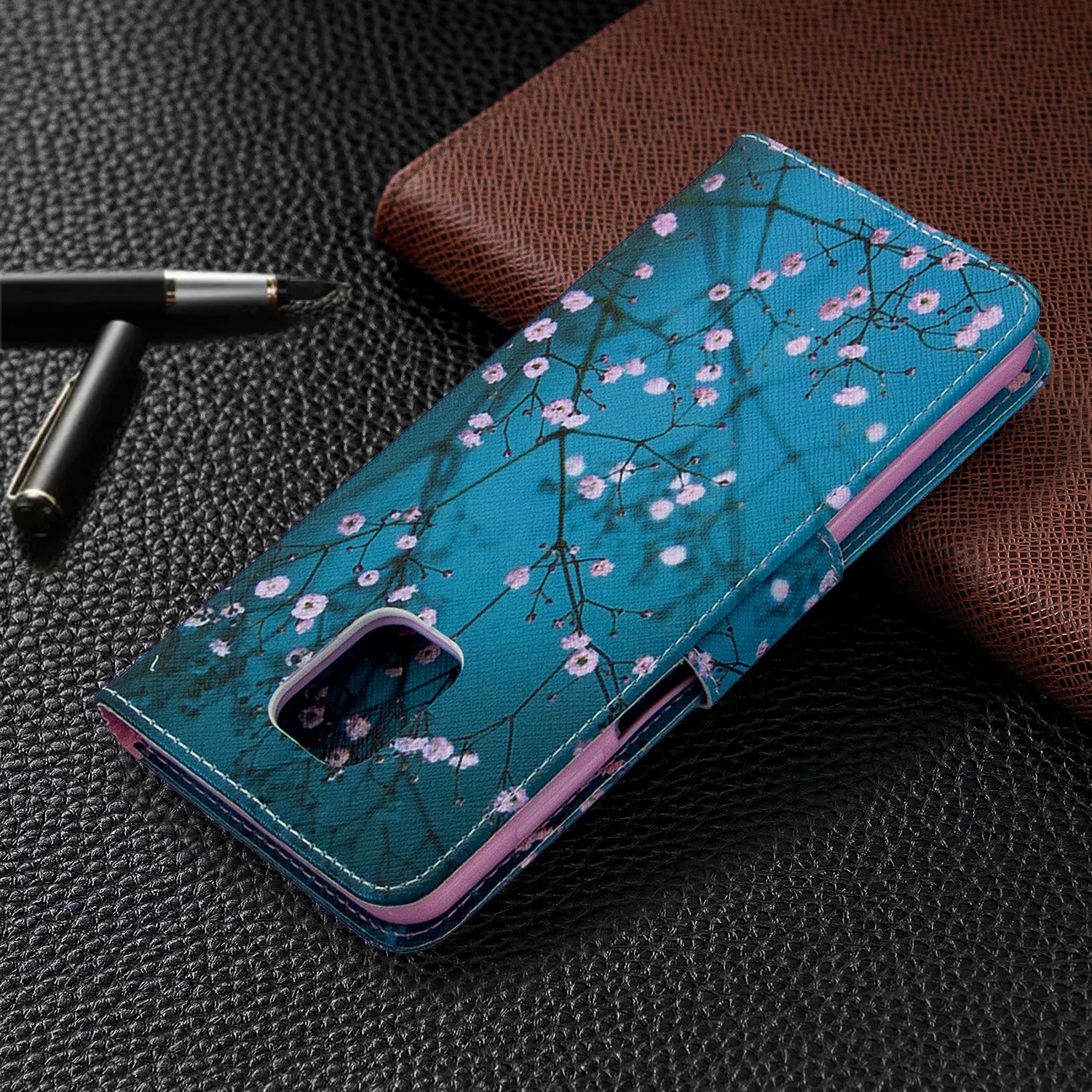 Xiaomi Redmi Note 9 Pro Case, Flip Wallet Phone Bag Cover for Redmi Note 9S - Plum Flower