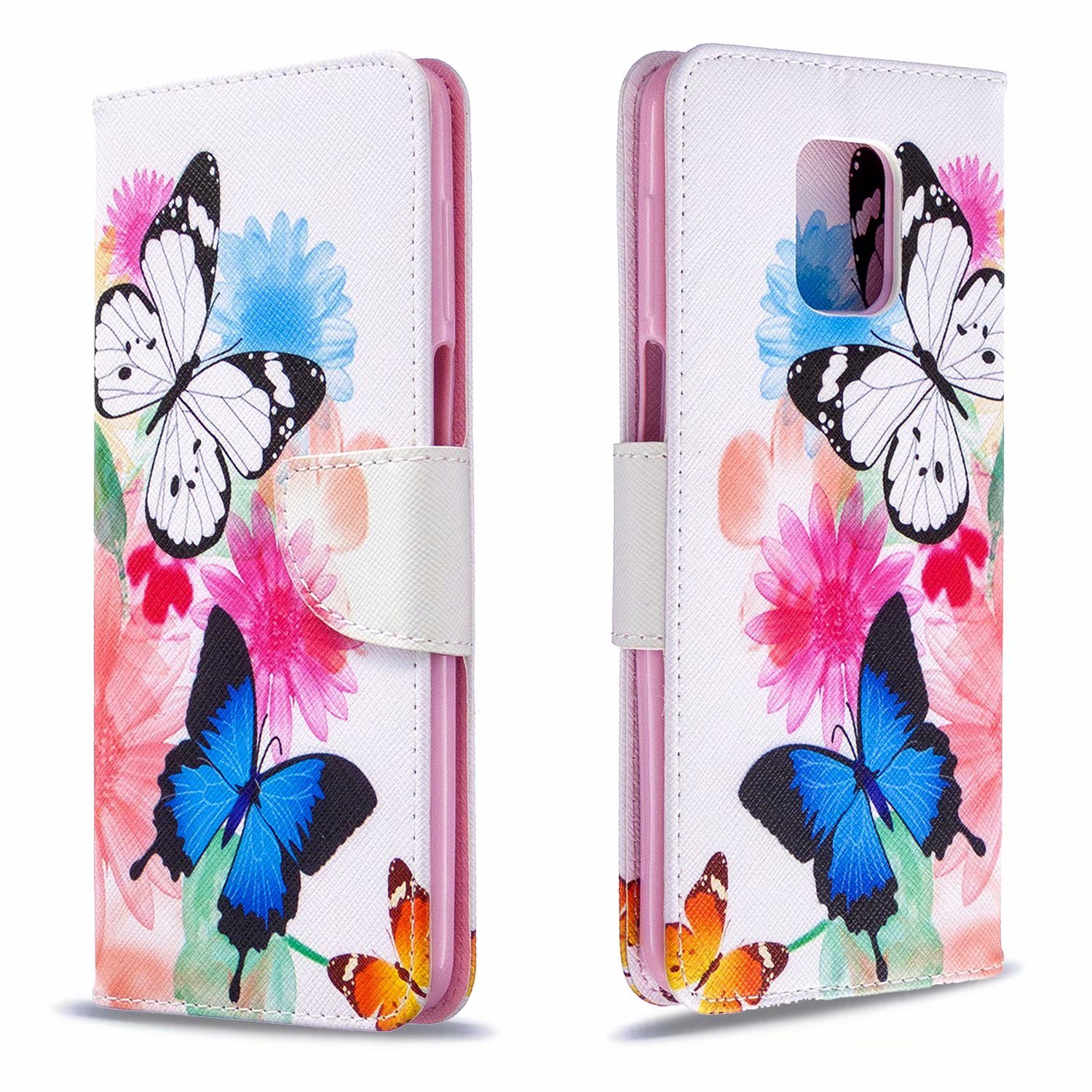 Xiaomi Redmi Note 9 Pro Case, Flip Wallet Phone Bag Cover for Redmi Note 9S - Flower Butterfly