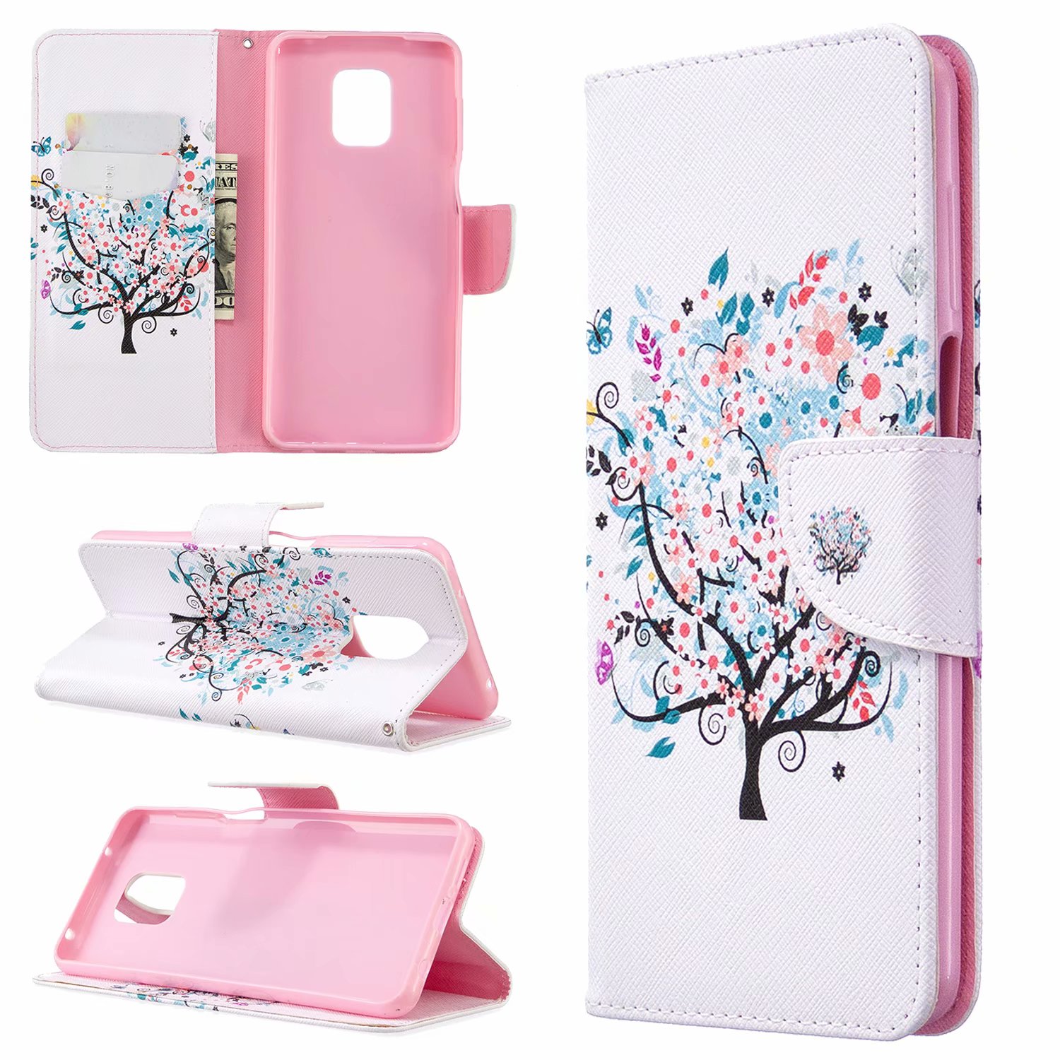 Xiaomi Redmi Note 9 Pro Case, Flip Wallet Phone Bag Cover for Redmi Note 9S - Color tree