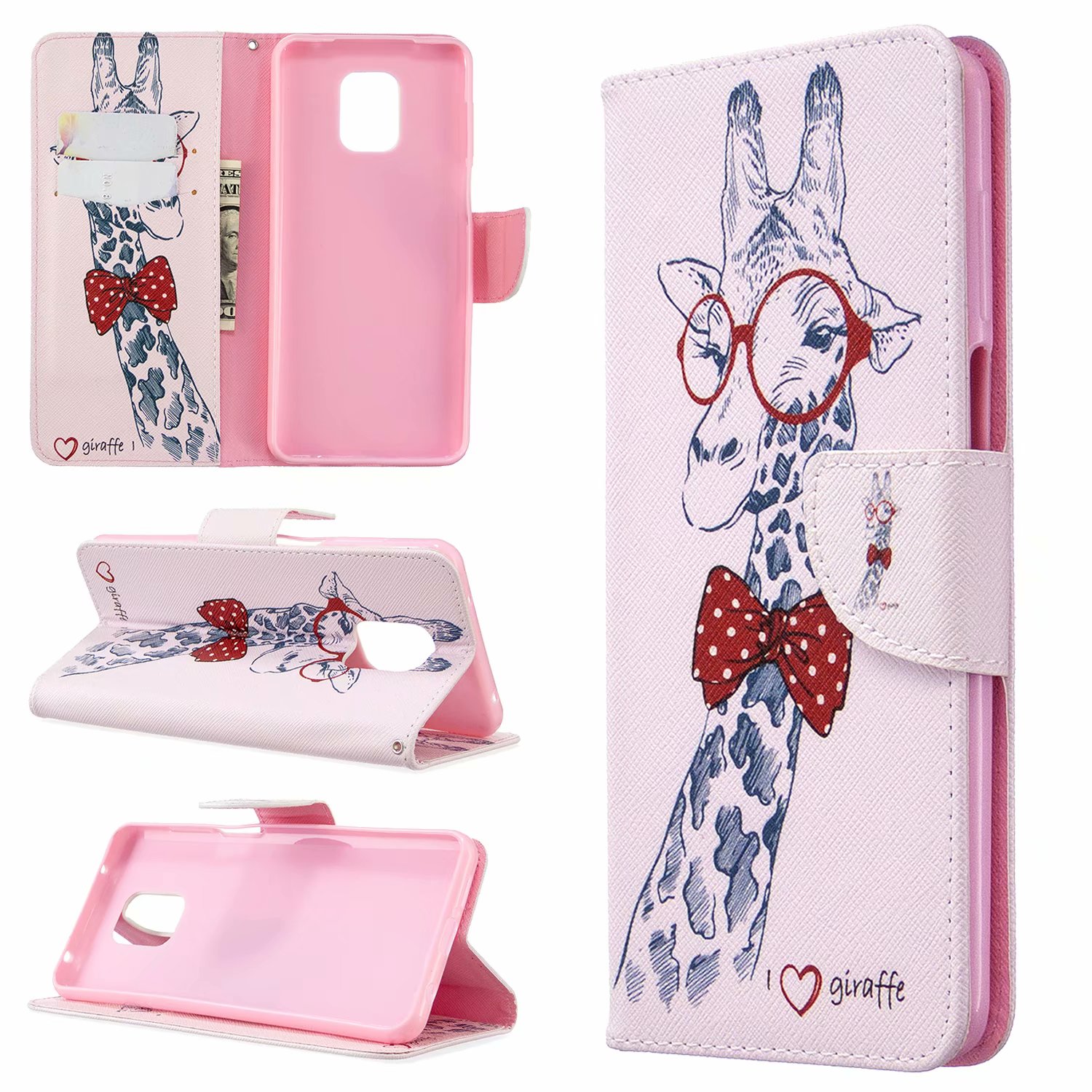Xiaomi Redmi Note 9 Pro Case, Flip Wallet Phone Bag Cover for Redmi Note 9S - Giraffe