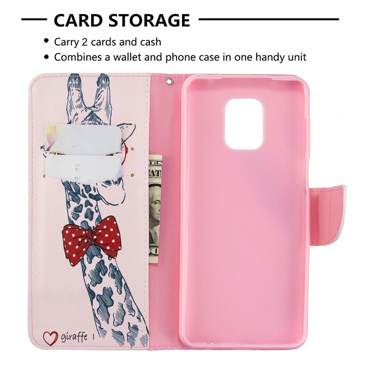 Xiaomi Redmi Note 9 Pro Case, Flip Wallet Phone Bag Cover for Redmi Note 9S - Giraffe