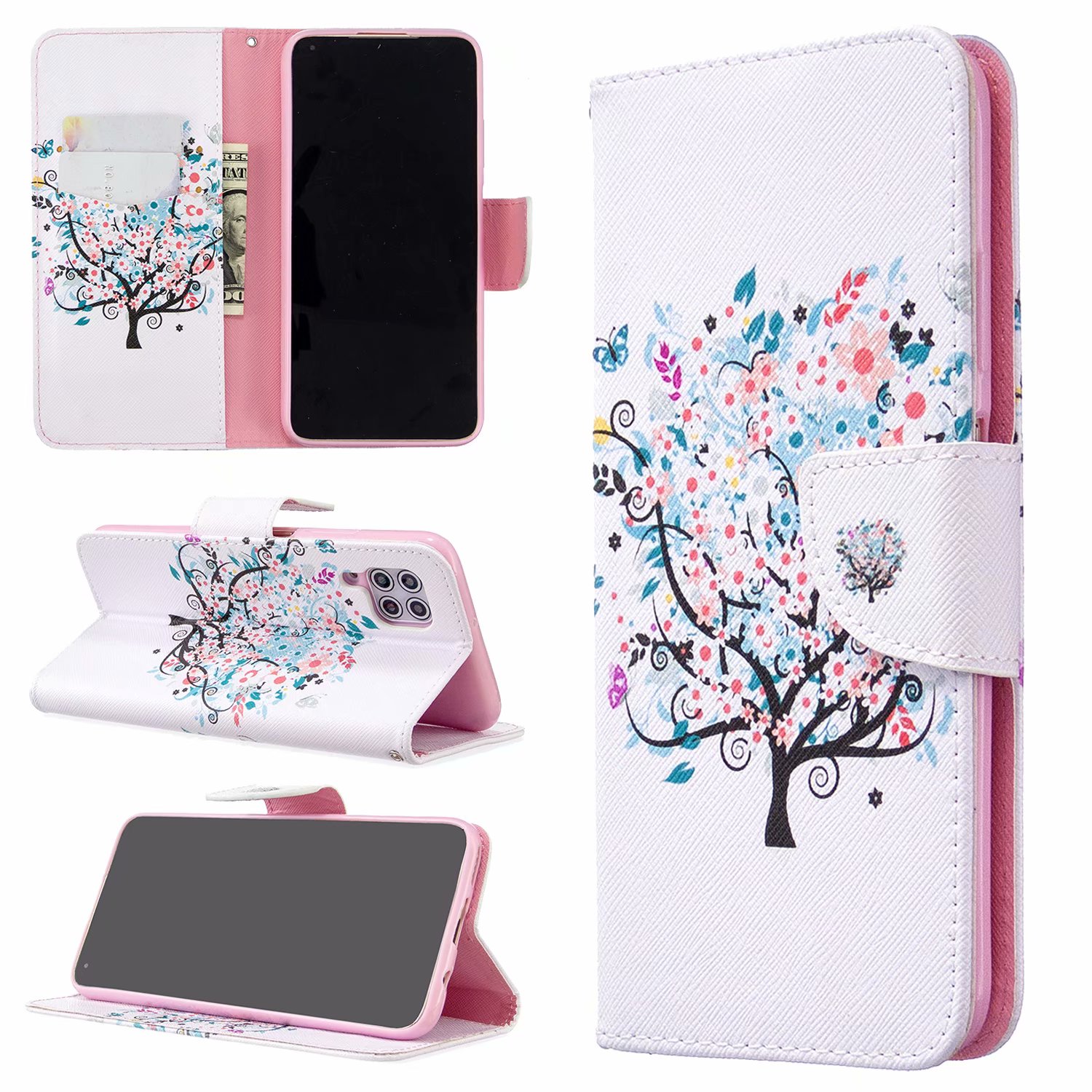 Huawei P40 Lite (6.4 inch) Case, Flip Wallet Phone Bag Cover for Huawei P40 Lite - Color tree