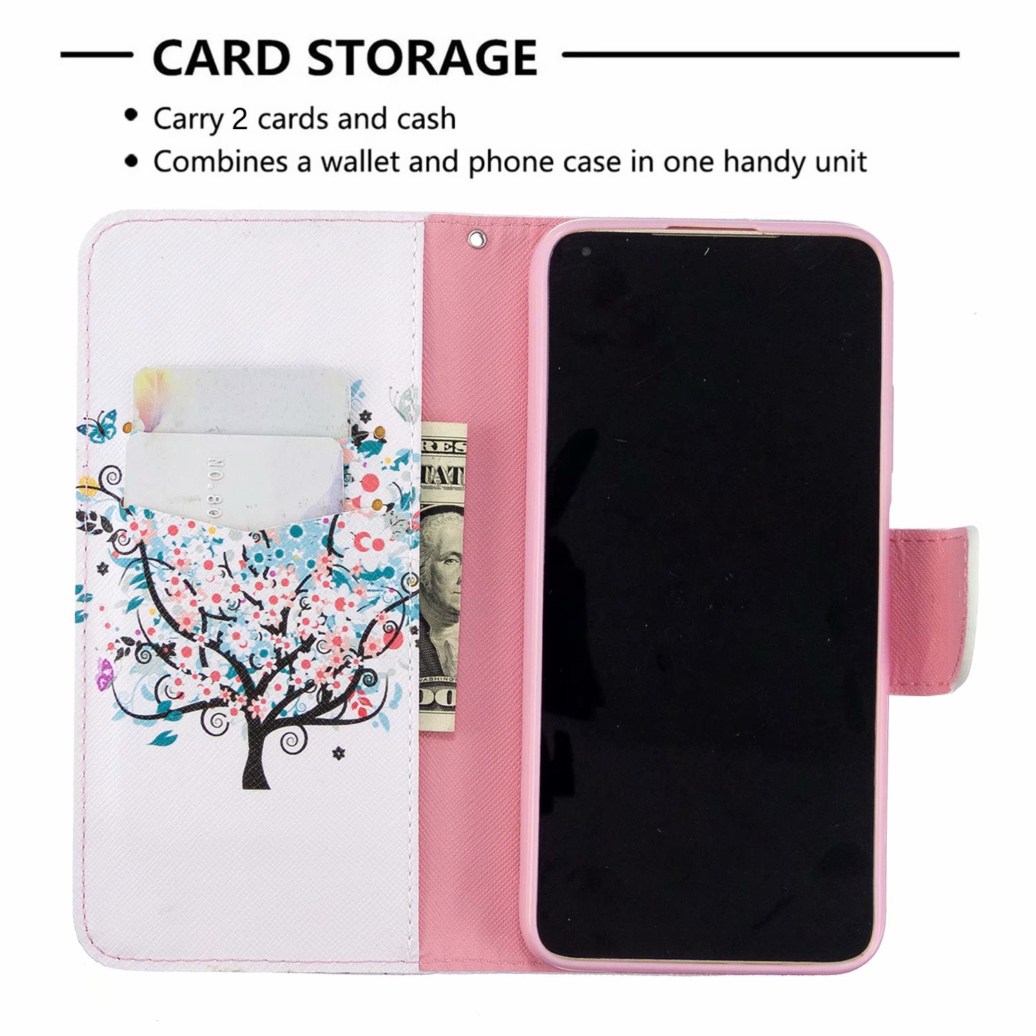 Huawei P40 Lite (6.4 inch) Case, Flip Wallet Phone Bag Cover for Huawei P40 Lite - Color tree