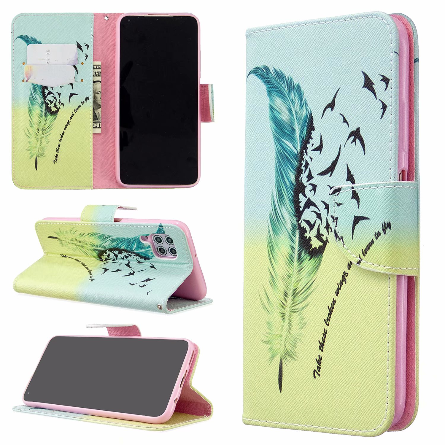 Huawei P40 Lite (6.4 inch) Case, Flip Wallet Phone Bag Cover for Huawei P40 Lite - Free feather
