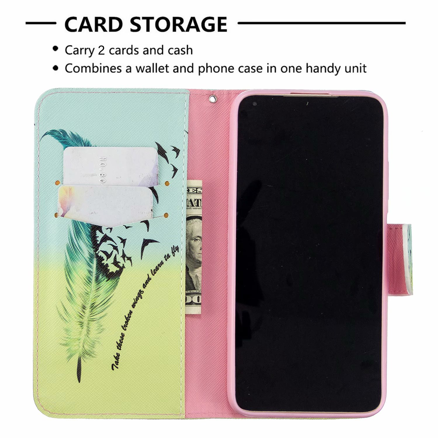 Huawei P40 Lite (6.4 inch) Case, Flip Wallet Phone Bag Cover for Huawei P40 Lite - Free feather