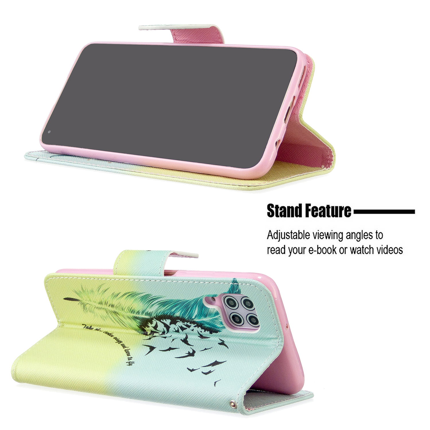 Huawei P40 Lite (6.4 inch) Case, Flip Wallet Phone Bag Cover for Huawei P40 Lite - Free feather