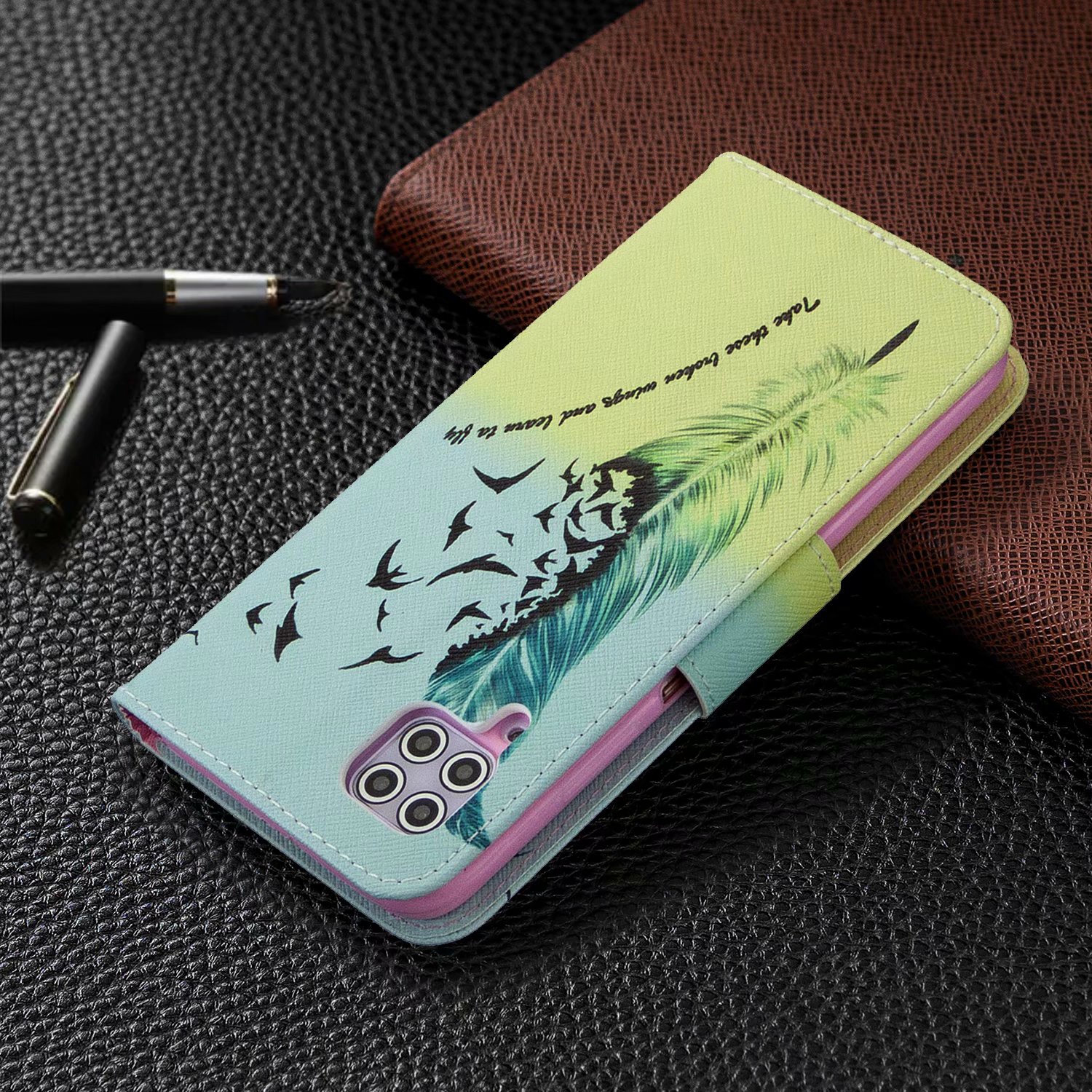 Huawei P40 Lite (6.4 inch) Case, Flip Wallet Phone Bag Cover for Huawei P40 Lite - Free feather