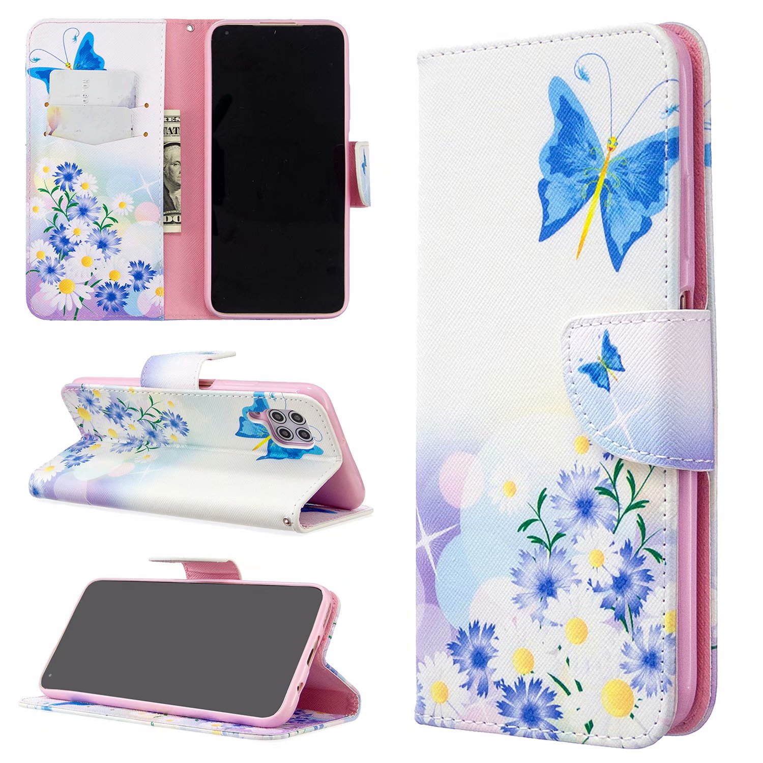 Huawei P40 Lite (6.4 inch) Case, Flip Wallet Phone Bag Cover for Huawei P40 Lite - Flower Butterfly